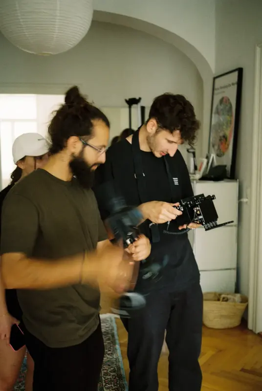Andreas building the camera indoors, Vinted shoot